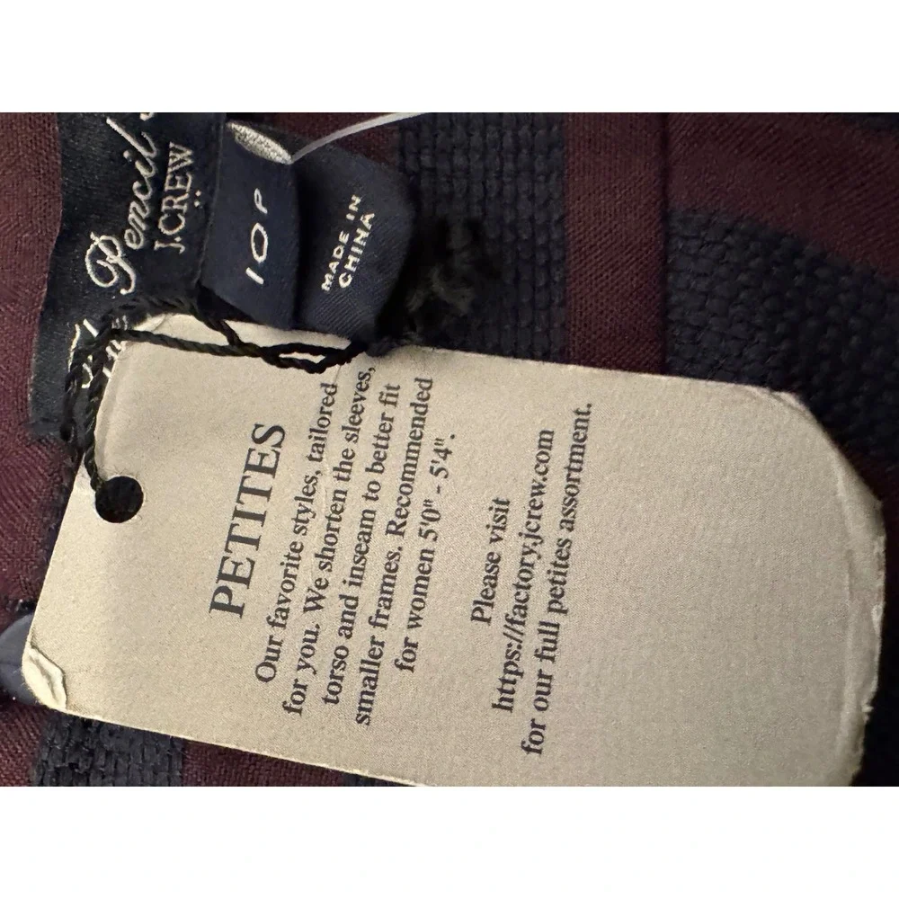 J.Crew Factory The Pencil Skirt Navy Burgundy Striped Petite 10P C9744 NEW